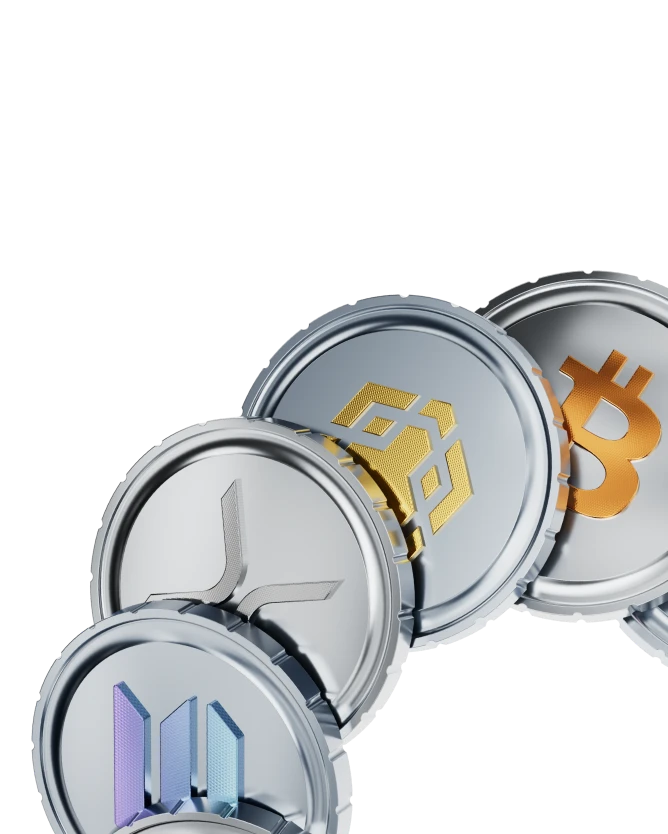Three coins engraved with dollar, yen and pound currency symbols