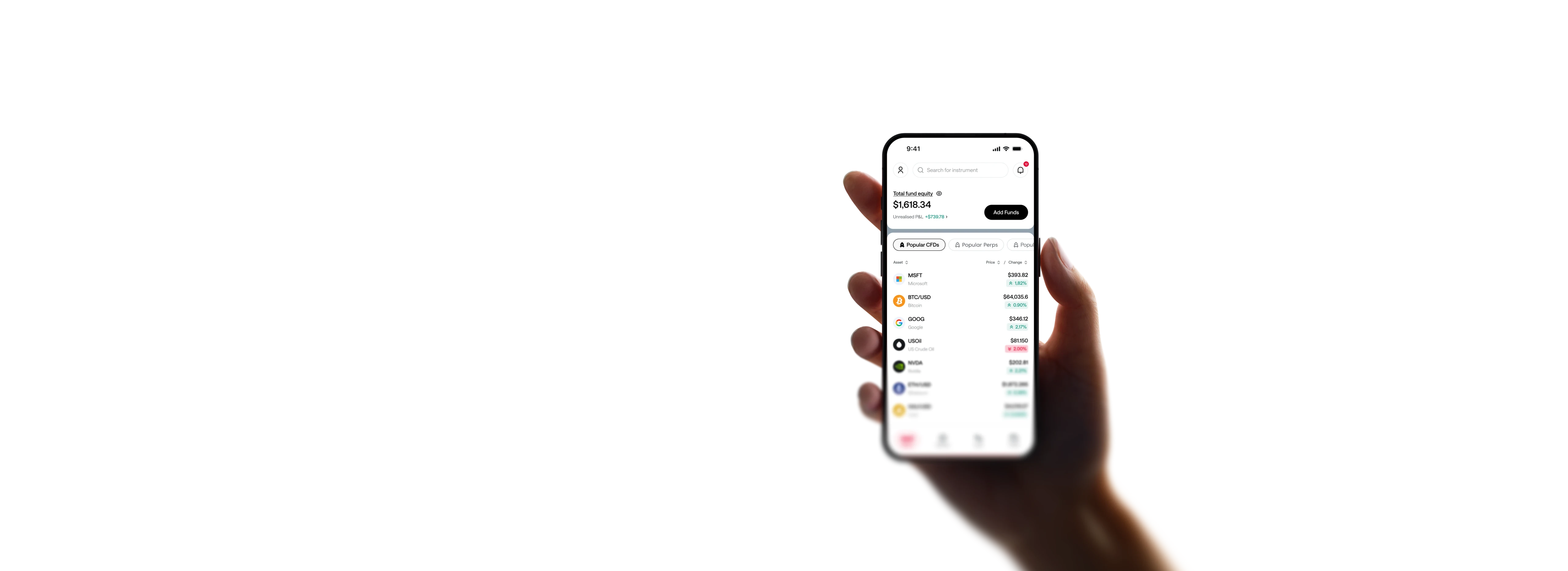 Trade CFDs across global markets hand with phone app