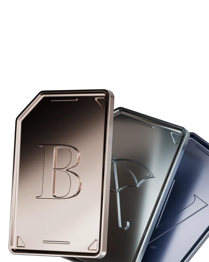 Metallic tiles featuring stylised company symbols