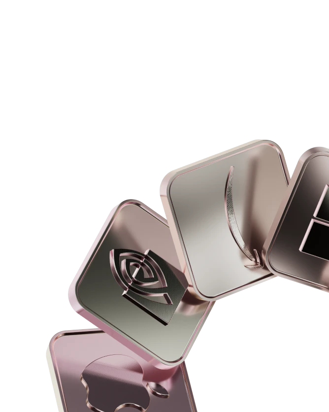 Metallic tiles featuring Apple, Nvidia and Nike logos