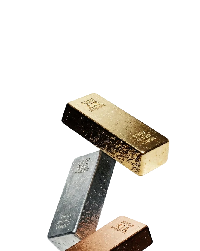 Gold, silver and copper bullion bars