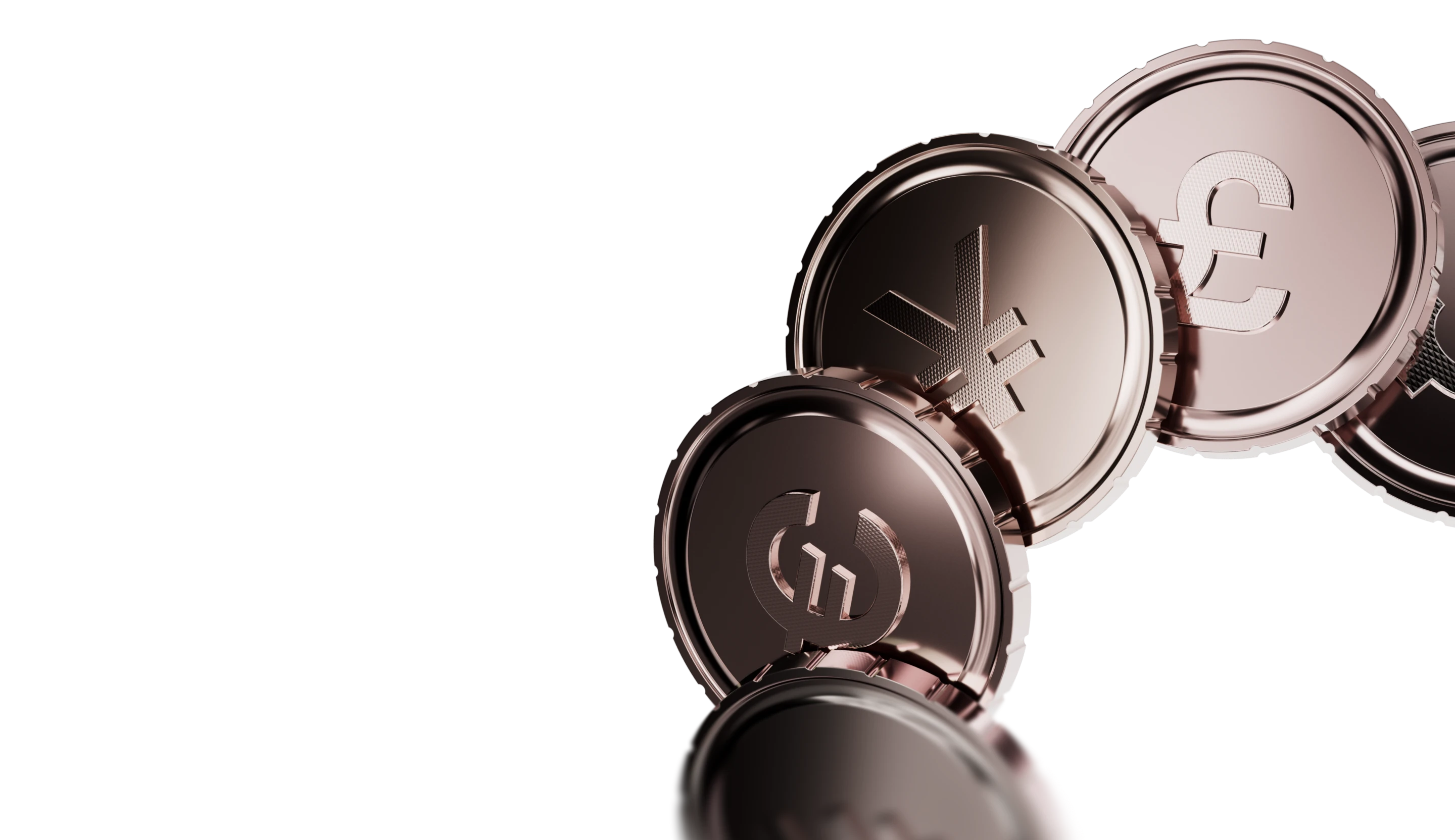 bronze coins engraved with currency symbols