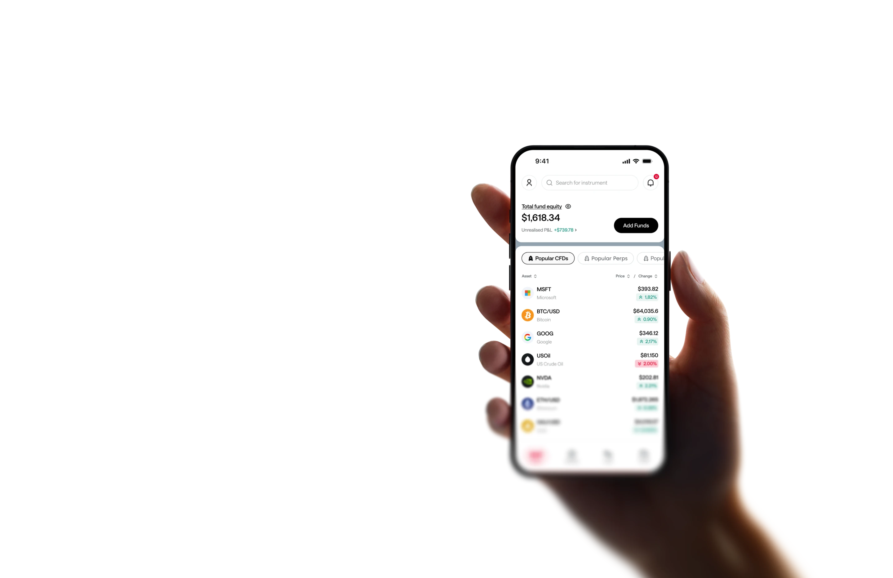 Trade CFDs across global markets hand with phone app