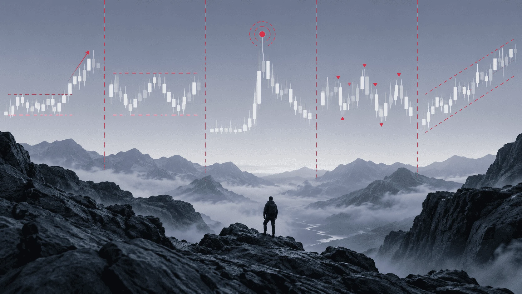 Visual illustration of five financial candlestick chart patterns