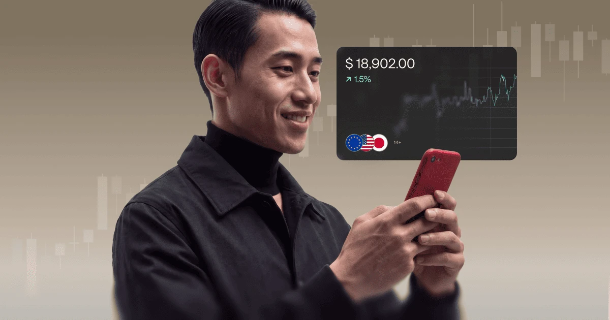 man trading on a red mobile phone
