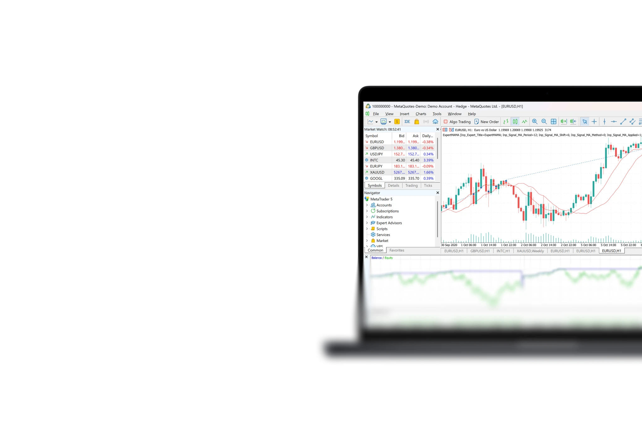 MetaTrader 5 demo on laptop