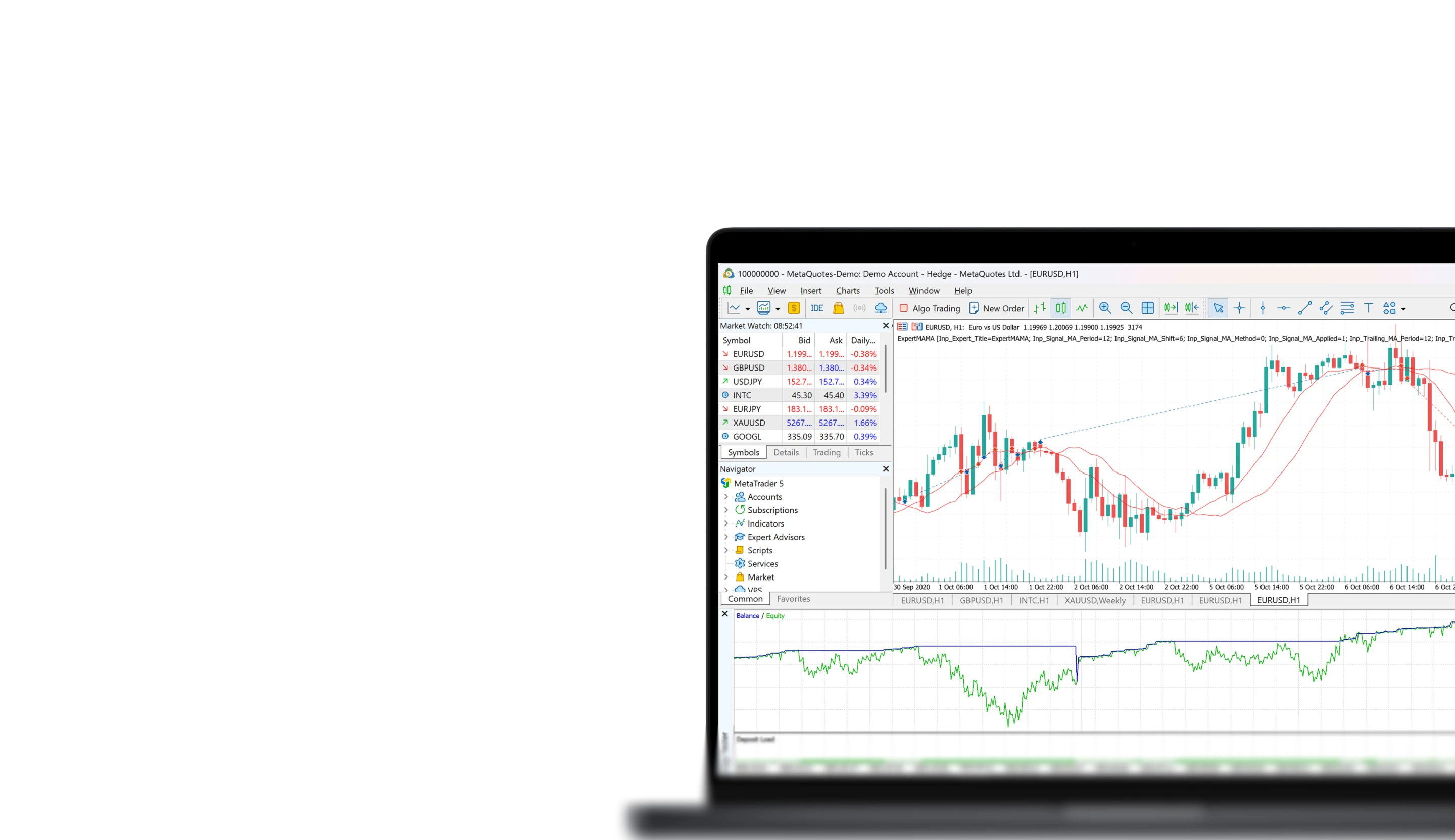 MetaTrader 5 demo on laptop
