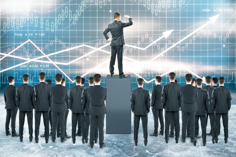 Group of business men looking in the same direction