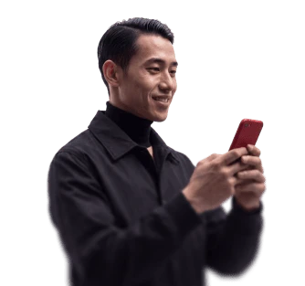 man trading on a red mobile phone